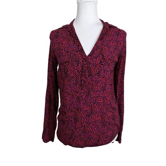 𝅺splendid  Blouse Long Sleeve Top Red Blue 100% Rayon Size Small - Picture 1 of 13